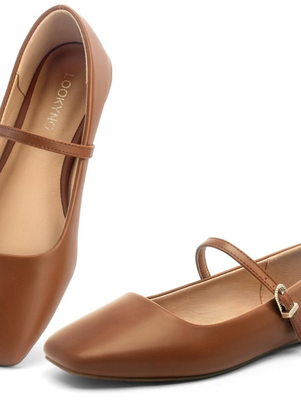 Womens Mary Jane Flats Closed Toe Buckle Strap Square Toe Ballet Flats